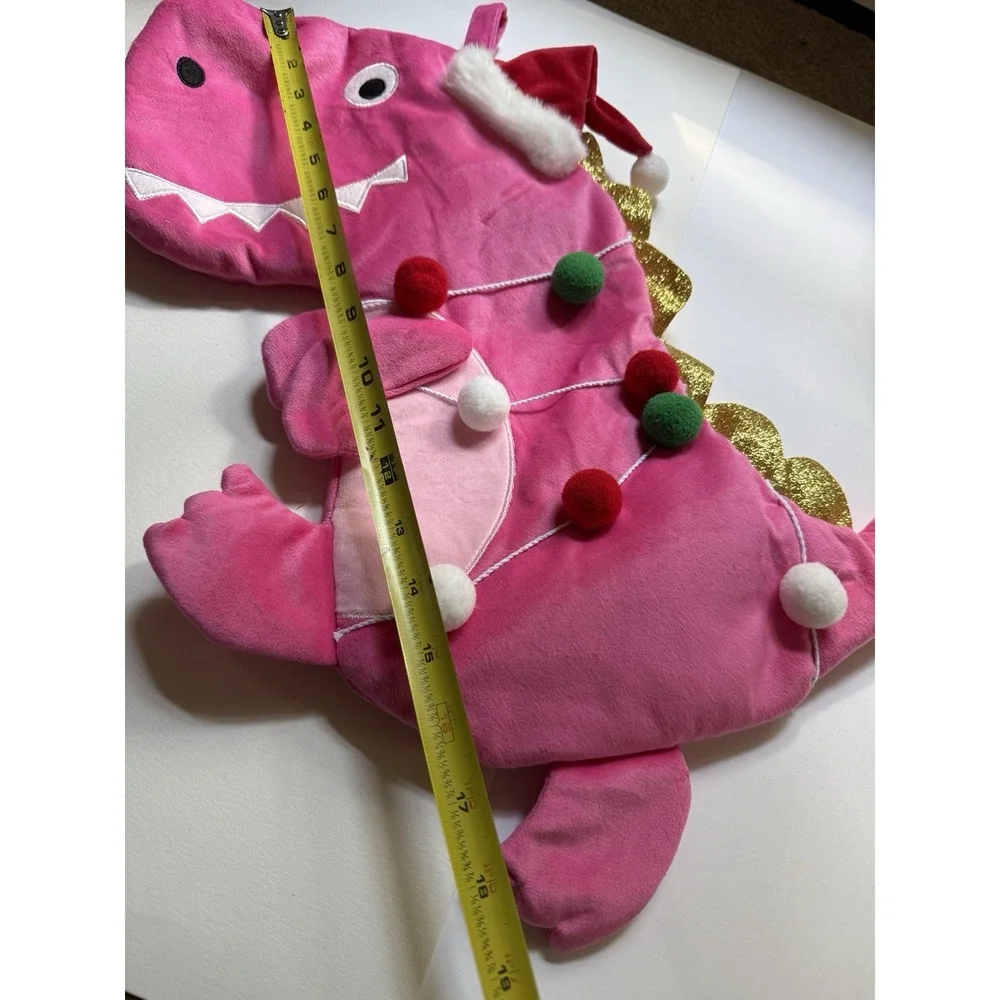 NWT‎ HOBBY LOBBY Pink Dinosaur Shaped with Pom Pom Christmas Themed Stocking